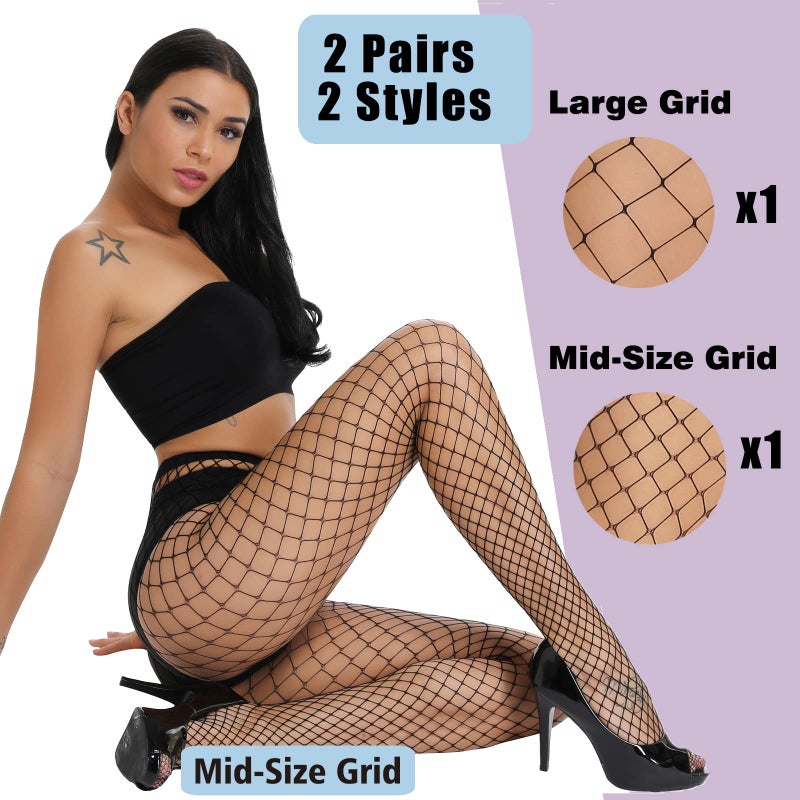 akiido Fishnet Stockings for Women, Black Fishnets Tights Thigh High Stockings Pantyhose, Plus Size Fits All - Image 2